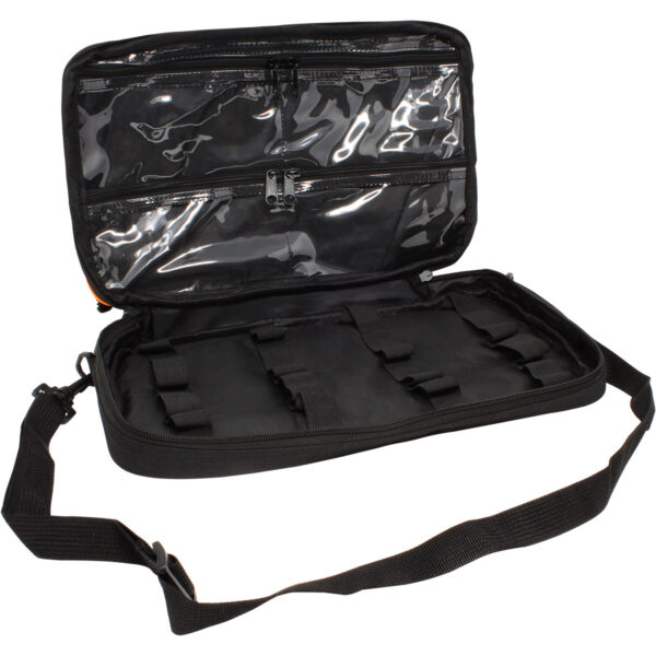 FTM TFT Forellenteigtasche Zubehörtasche für 16 Teiggläser und Zubehör aufgeklappt